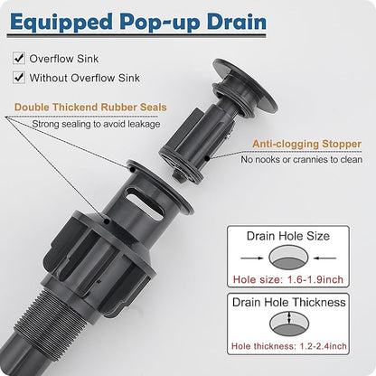 Brass Oil Rubbed Bronze Bathroom Faucet 1 Hole, Waterfall Bathroom Sink Faucet 4 Inch 3 Hole Single Handle with Pop-up Drain, Pre-Installed Water Hoses, Deck Plate for Farmhouse Vanity Sink