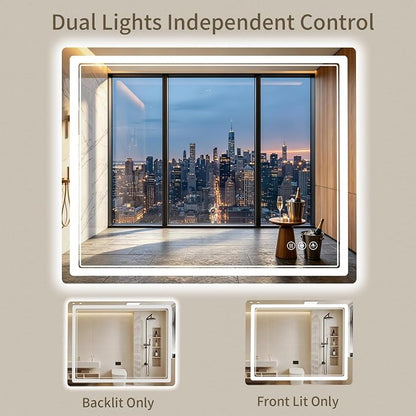 36"x36" LED Bathroom Mirror with Lights, Backlit + Front Lit, Anti-Fog, Lighted Bathroom Mirror for Wall, HD Shatterproof Tempered Glass, Dimmable, Memory Function (Horizontal/Vertical)