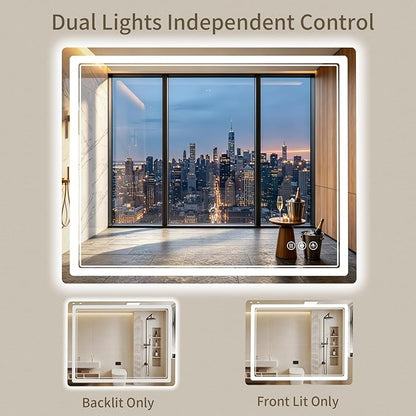 30"x36" LED Bathroom Mirror with Lights, Backlit + Front Lit, Anti-Fog, Lighted Bathroom Mirror for Wall, HD Shatterproof Tempered Glass, Dimmable, Memory Function (Horizontal/Vertical)