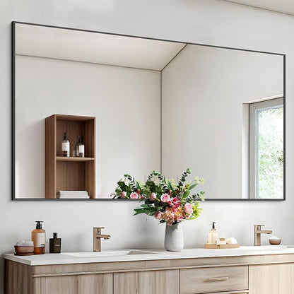 COFENY Black Bathroom Mirror for Wall, 30x50 Inch Rectangle Mirrors with Metal Frame, Modern Vanity Wall Mirror Decor for Bathroom Living Room, Entryway Hangs Horizontal or Vertical