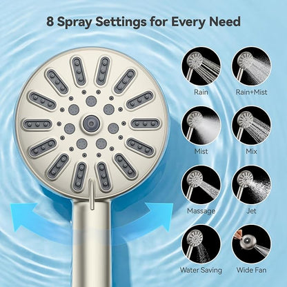 INAVAMZ High Pressure Rain Shower Head Combo with Magnetic Handheld Nickel | Dual Shower System with Rainfall Showerhead and 8-Spray Handheld, Magnetic Dock, Adjustable Angle, Power Jet for Cleaning