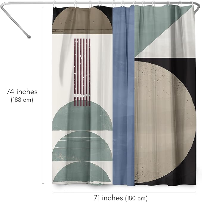 Americanflat 71x74 Geometric Shower Curtain - Water-Resistant Long Shower Curtain with Durable Metal Grommets and 12 Hooks - 100% Polyester - Sage Green, Slate Blue, Taupe, Ivory, Black and Maroon