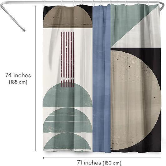 Americanflat 71x74 Geometric Shower Curtain - Water-Resistant Long Shower Curtain with Durable Metal Grommets and 12 Hooks - 100% Polyester - Sage Green, Slate Blue, Taupe, Ivory, Black and Maroon