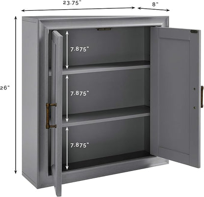 Crosley Furniture Tara Wall Mounted Bathroom Storage Medicine Cabinet with Shelves, Vintage Gray