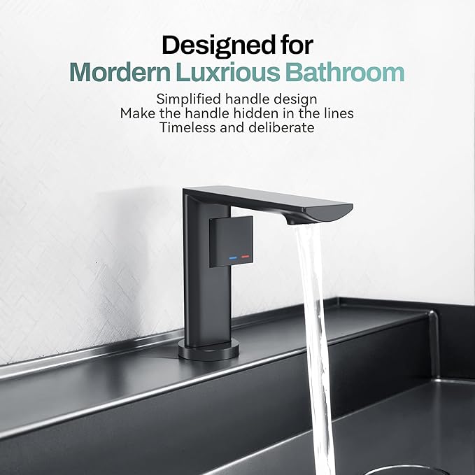 Black Bathroom Faucets 1 Hole, Modern Bathroom Faucet Matte Black with1-Handle, Supply Valve Core, Ceramic Cartridge, Spot-Free & Anti-Splash Finish, Inlet Pipe, 5.3" Tall, Hassle-Free Install