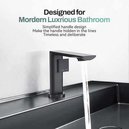 Black Bathroom Faucets 1 Hole, Modern Bathroom Faucet Matte Black with1-Handle, Supply Valve Core, Ceramic Cartridge, Spot-Free & Anti-Splash Finish, Inlet Pipe, 5.3" Tall, Hassle-Free Install