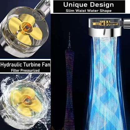 Turbocharged Handheld Shower Head, High Pressure Water Saving Handheld Propeller Showerhead with Filters Pause Switch Hydro Jet Easy Install