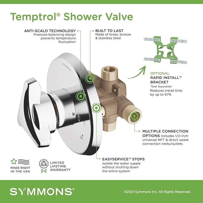 Symmons 261XBODY Temptrol Brass Pressure-Balancing Shower Valve with Service Stops (Pack of 6)
