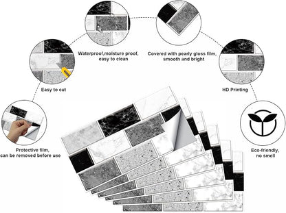 12-Sheet Peel and Stick Wallpaper, Subway Tile 6''x12'' Self Adhesive Wall Tiles Waterproof PVC Stick on Backsplash Vinyl Decorative Tiles Stickers for Kitchen Bathroom