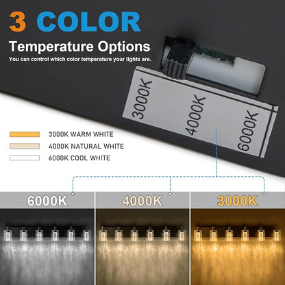 SineRise Vanity Light with 3 Color Modes (3000K/4000K/6000K), Eye Protection LED Bathroom Light Fixture, Dimmable Modern Wall Light Over Mirror with Clear Glass Shade (Black, 6-Light)