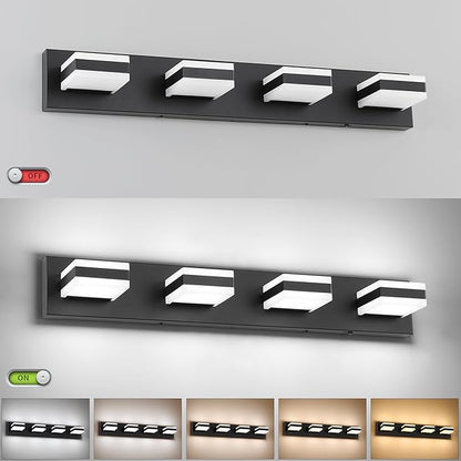 SOLFART Bathroom Vanity Lights, Adjustable Black Matt Black Vanity Light for Bathroom,LED Light Fixtures Over Mirror,5 Color Temperature 4 Lights 5CCT