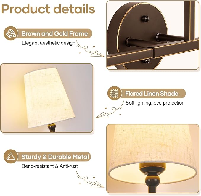 MOKATNG Bathroom Light Fixtures, 3-Light Oil-Rubbed Bronze Vanity Lights, Bathroom Lighting Fixtures Over Mirror with Flared Linen Shade, Modern Wall Sconces for Living Room Hallway