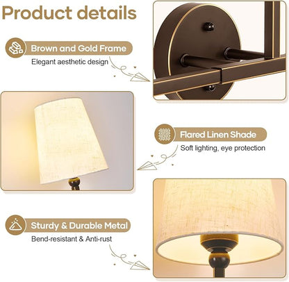 MOKATNG Bathroom Light Fixtures, 3-Light Oil-Rubbed Bronze Vanity Lights, Bathroom Lighting Fixtures Over Mirror with Flared Linen Shade, Modern Wall Sconces for Living Room Hallway