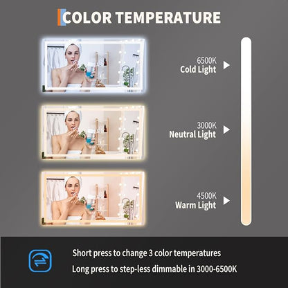 GarveeHome 50x26 LED Bathroom Mirror with Lights, Dimmable, Anti-Fog, Backlit + Front Lit, Smart Bathroom Vanity Mirror for Wall, Memory Function, Shatter-Proof (Horizontal/Vertical)