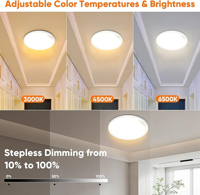 Rechargeable Motion Sensor Ceiling Light, 12000mAh Battery Closet Light | 12" Wireless Battery Powered LED Shower Light, Magnetic Cordless Ceiling Light with Remote, Overhead Lamp for Pantry Hallway