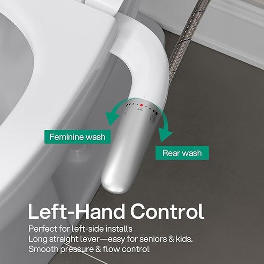 Hansrapo Left-Hand Bidet Attachment – Non-Electric, Ultra-Slim Toilet Bidet for Rear & Feminine Wash, Adjustable Water Pressure & Flow, Self-Cleaning Nozzle, Quick-Release, Easy Install with Full Kit