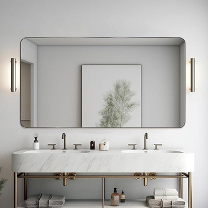 Brushed Nickel Mirrors for Bathroom Sink, 24x48 Inch Bathroom Vanity Mirror with Rectangular Metal Frame-Modern Clean Design with Superior Stainless Steel Frame