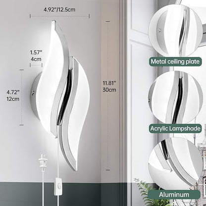 CANEOE Plug in Wall Sconces Set of Two 6000K Chrome Modern LED Wall Light Fixtures Acrylic Wall Sconce Lighting for Living Room Bedroom Bedside Bathroom Hallway Stairway Wall Lamp