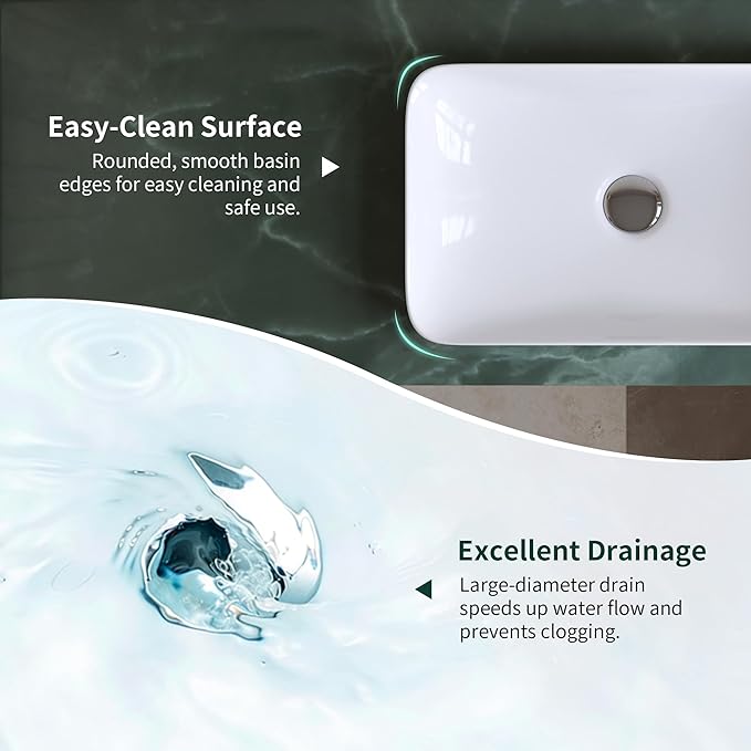 DeerValley Bathroom Vessel Sink, 19.29'' x 11.81'' x 4.72'' Semi Recessed Bathroom Sink Rectangular White Ceramic Sinks for Bathroom Modern Bath Sink Bowl Vanity Sinks Above Counter Basin DV-1V0047