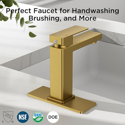 FORIOUS Bathroom Sink Faucet 1 Hole Single Handle 2 Pack Brushed Gold | For 1 or 3 Hole 4 Inch Centerset Sink, with Pop-up Drain, NSF61 Certificate, Single Handle Faucet for Sink Vanity RV Restroom