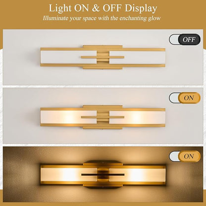 VitaLink Gold Vanity Light, 24” Modern Bathroom Wall Light Over Vanity Mirror 2-Light Hardwired Milky White Glass Wall Light for Bedroom Living Room Dining Room Hallway