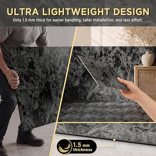 Marble Grain 12x12 Inch Peel and Stick Floor Tile, Granite Smoke, 10 PCS | NO Grout, NO Mess, For Kitchen Backsplash, Bathroom Update, Non-Slip & Scratch-Resistant