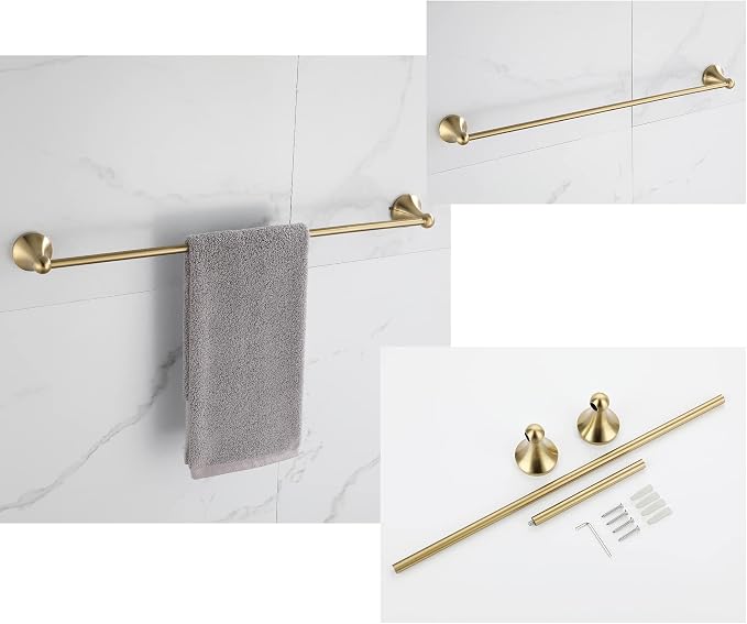 4 Piece Gold Bathroom Hardware Set - Brushed Gold Bathroom Accessories, 23.6 Inch Towel Bar | Towel Hook | Toilet Paper Holder | Hand Towel Holder