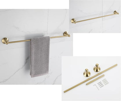 4 Piece Gold Bathroom Hardware Set - Brushed Gold Bathroom Accessories, 23.6 Inch Towel Bar | Towel Hook | Toilet Paper Holder | Hand Towel Holder