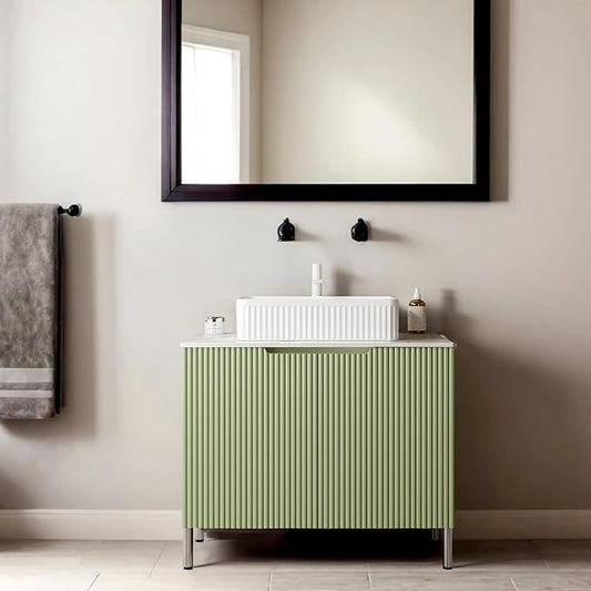 30" Bathroom Vanity with Sink, Small Bathroom Vanity with Durable Ceramic Basin and Sintered Stone Countertop and Soft Closing, Freestanding Bathroom Vanities, Soft Green