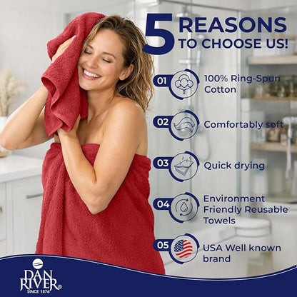 DAN RIVER 8 Piece Luxury Bath Towels for Bathroom, Towel Set, Red | 2 Bath towels, 2 Hand towels, and 4 Wash Cloths, 600 GSM 100% Ring Spun Cotton, Highly Absorbent, Gym, Hotel, guest, and Spa