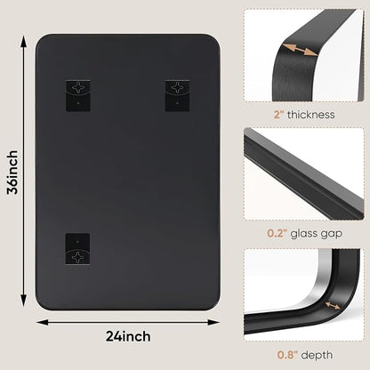 NEWBULIG Bathroom Wall Mirror, Vanity Mirror for Over Sink, 24x36 Inch | Matte Metal Framed Tempered Glass, Over Sink Entryway, Living Room Bedroom, Black