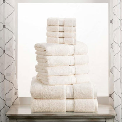 SUPERIOR Egyptian Cotton Ultra Plush & Absorbent, 10 Piece Set, Cream | Quick Dry, Soft Luxury Towel Set, Bath Essentials, Guest Bath, Spa, 2 Bath, 4 Hand, 4 Face Towels, Madeline Towels