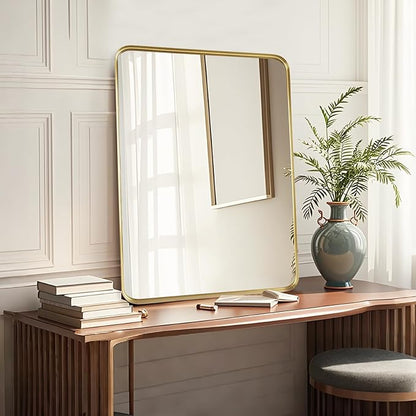 Fabuday Bathroom Mirror 28x36 Inch - Gold Bathroom Mirrors Over Sink, Brushed Metal Frame Wall Mirror for Entryway Modern Farmhouse Decor, Horizontal or Vertical Hanging