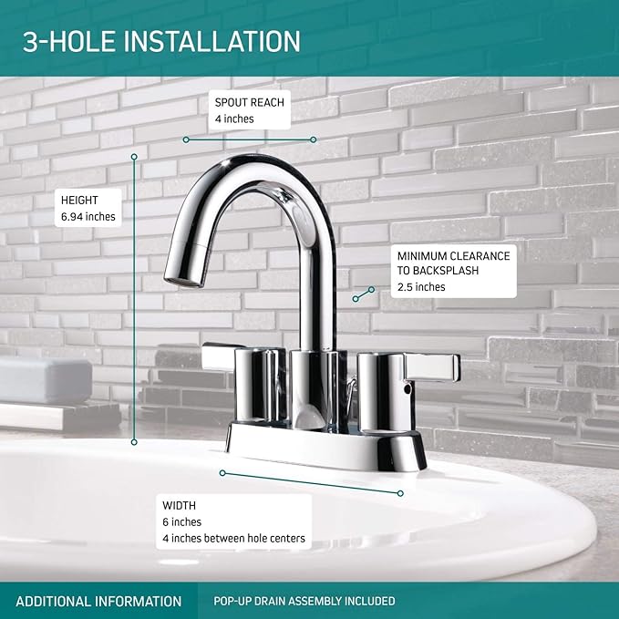 Peerless Precept Centerset Bathroom Faucet Chrome, Bathroom Sink Faucet, Drain Assembly, Chrome P299102LF