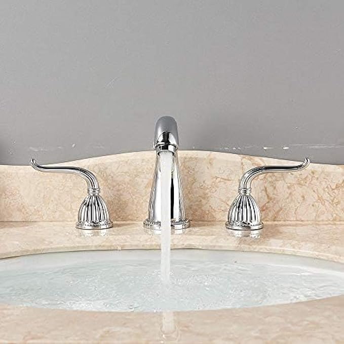 Basin Faucet Deck Mounted Bathroom Mixer Crane Dual Handle 3 Hole Cold and Hot Washing Tap-Antique Brass,Gold(Chrome)