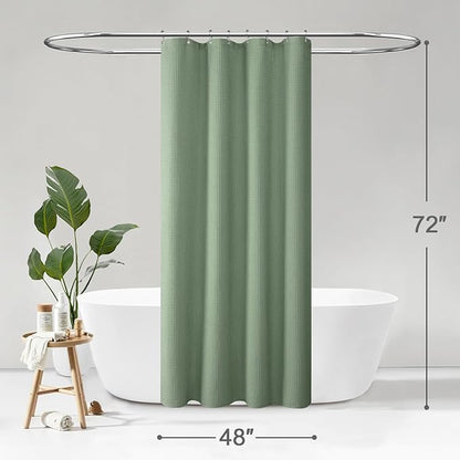 Stall Waffle Shower Curtain - Sage Green Cotton Fabric Texture Heavyweight Shower Curtains for Narrow Bathroom,Washable,48Wx72L