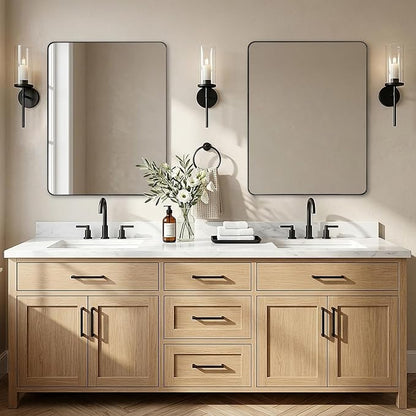 Black Bathroom Mirrors for Over Sink, 28x36 Inch Matte Black Mirror for Bathroom, Rectangle Metal Vanity Mirror for Wall-Modern Clean Design with Superior Stainless Steel Frame