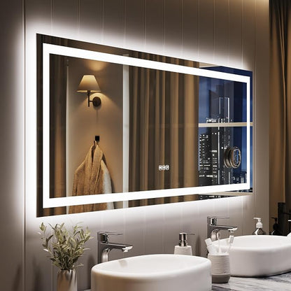 LED Bathroom Mirror 60 x 24 inch with 3X Mirror, Lighted Bathroom Vanity Mirror with Front and Backlit LED Lights, Frameless Wall Mounted Mirror with Adjustable Color Temperature