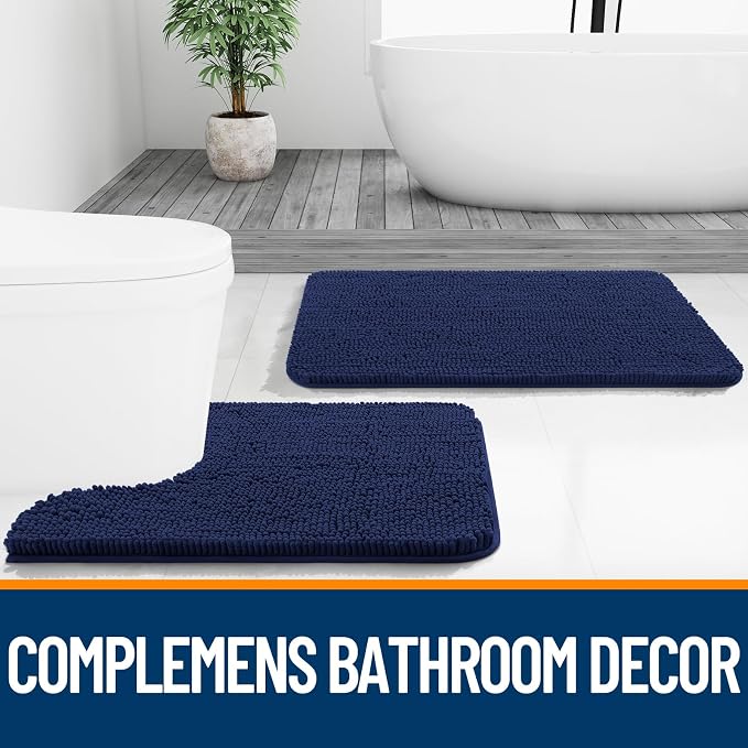 OLANLY Bathroom Rugs 36x24, Extra Soft Absorbent Chenille Bath Rugs | Twilight Sapphire, Quick-Drying Rubber Backing, Washable Bath Mat for Bathroom Floor, Tub and Shower, Home Decor Accessories