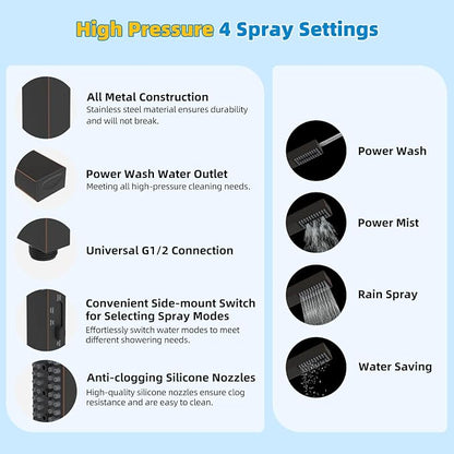 Hibbent All Metal cUPC Certified Shower Head, 8'' High Pressure Rainfall Showerhead Combo, Handheld Shower Wand, 12'' Adjustable Extension Arm, 4-Spray, 71'' Hose, Shower Holder, Oil Rubbed Bronze