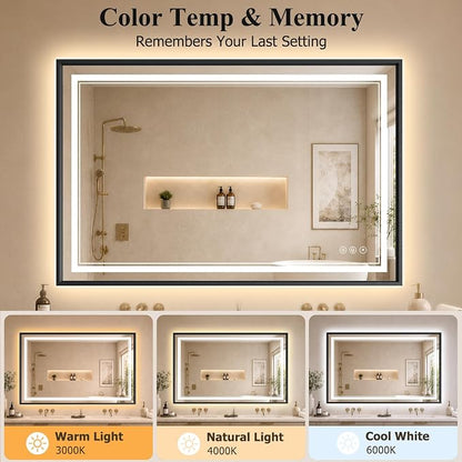 36"x48" LED Bathroom Mirror with Lights, Backlit + Front Lit, Anti-Fog | Lighted Bathroom Mirror with One-Piece Aluminum Alloy Frame, HD Shatterproof Tempered Glass, Dimmable, Memory Function