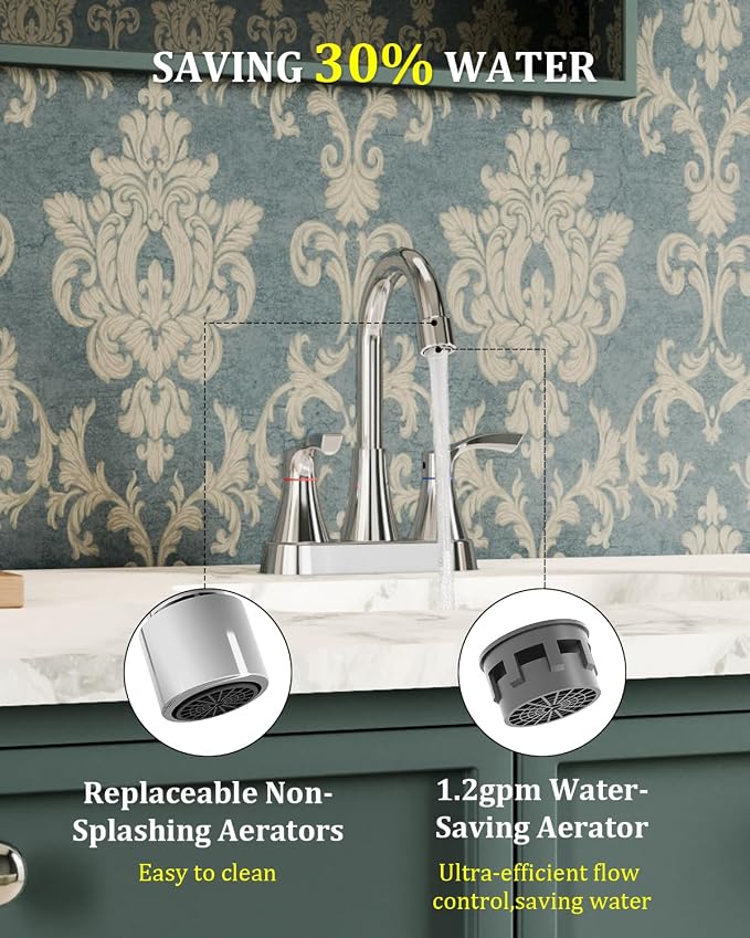 Chrome Bathroom Faucet 3 Hole 4 Inch Bathroom Sink Faucets | Stainless Steel 2 Handle Centerset Faucet for Bathroom Sink Vanity with Pop Up Drain and 4 Supply Hoses by Evolvegoods