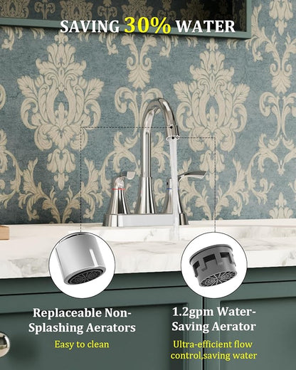 Chrome Bathroom Faucet 3 Hole 4 Inch Bathroom Sink Faucets | Stainless Steel 2 Handle Centerset Faucet for Bathroom Sink Vanity with Pop Up Drain and 4 Supply Hoses by Evolvegoods