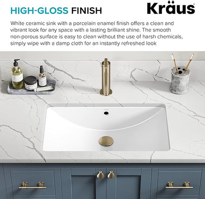 KRAUS Elavo 23 in. Rectangular Porcelain Ceramic Undermount Bathroom Sink in White with Overflow Drain, KCU-243