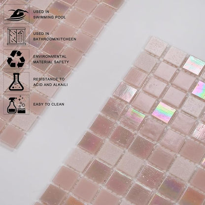 11.5 sq.ft Rainbow Pink Glass Mosaic Tile for Bathroom, Pool, Backsplash | Waterproof Wall & Floor Tile. Heat & frost resistant outdoors. Mesh-mounted easy install. Use any grout. Easy clean. 10pcs.