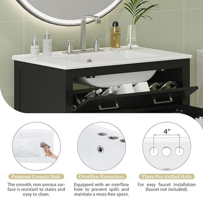 60" Black Bathroom Vanity with Double Sink, 60 Inch Bathroom Vanity Set with Double Vanities (Separate), 2 Bathroom Vanities with Sink, Adjustable Shelf, Soft Close Doors and Flip Drawer