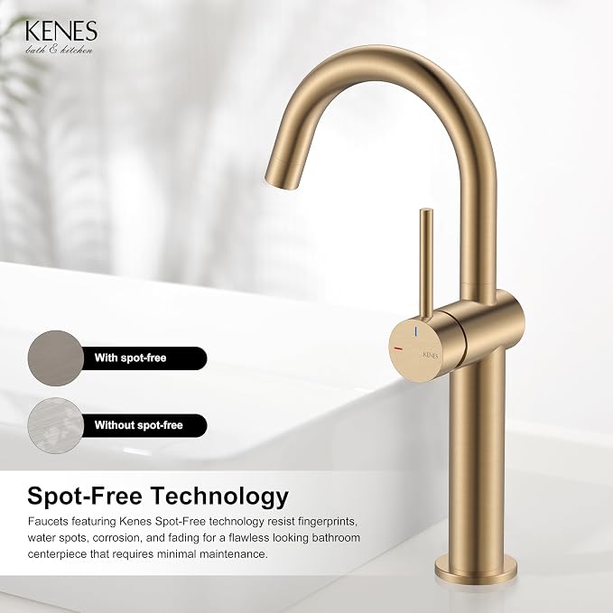 Champagne Bronze Vessel Sink Faucet, 1 Handle Tall Bathroom Faucet | Vessel Bowl Faucet with Pop Up Drain & Supply Lines, Lead-Free cUPC & NSF Certified, 1 Hole Faucet for Vanity RV Restroom