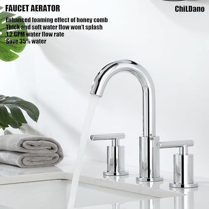 Widespread Bathroom Sink Faucet with Drain and Supply Hose, Chrome 3 Hole Faucet for Bathroom Sink, ChiLDano Polished Chrome 2-Handle Bathroom Faucets CH2183CP