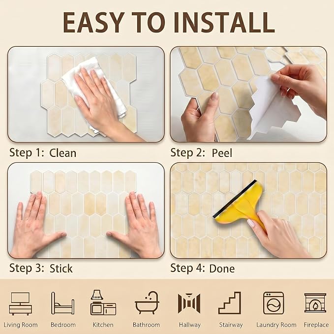 Arttown Peel and Stick 3D Wall Backsplash, 10-Sheet, 12" × 12" Hexagon | Subway Tile Self Adhesive Thicker Design Wall Tiles Panel Wallpaper for Kitchen Bathroom Balcony