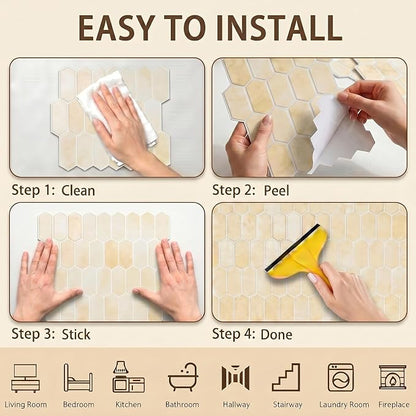 Arttown Peel and Stick 3D Wall Backsplash, 10-Sheet, 12" × 12" Hexagon | Subway Tile Self Adhesive Thicker Design Wall Tiles Panel Wallpaper for Kitchen Bathroom Balcony